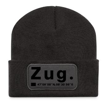 Zug Koordinaten Schweiz Zuger Zugerin - Recycelte Patch Beanie - Dunkelgrau - Vorne