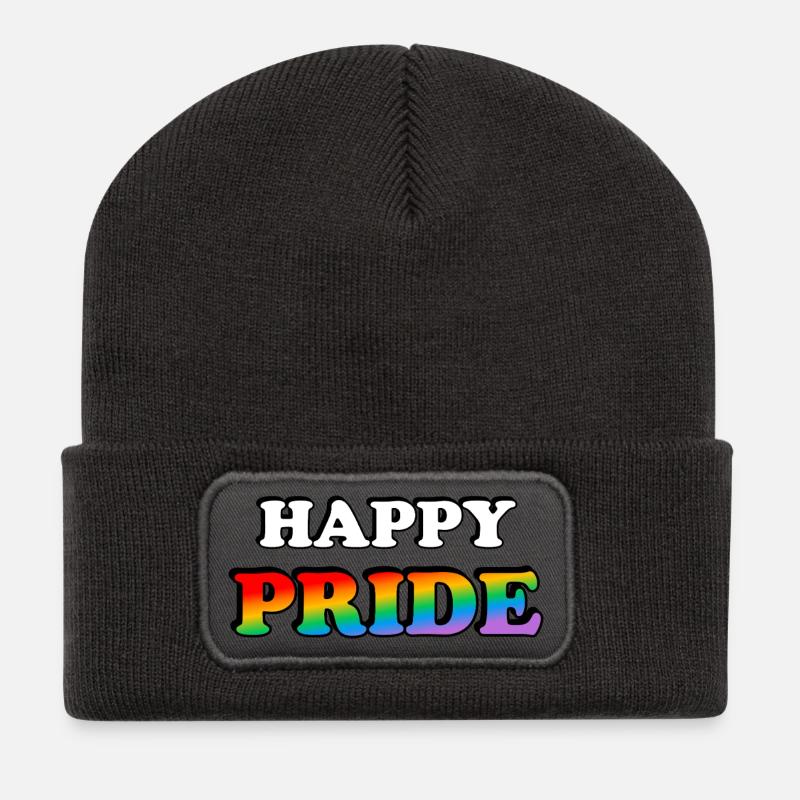 Pride Rainbow Text Design - Recycled Patch Beanie - dark grey