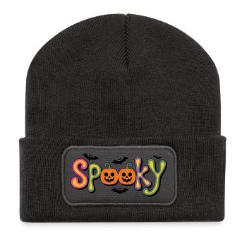 Spooky Kürbisbuchstaben Halloween - Recycelte Patch Beanie - Dunkelgrau - Vorne