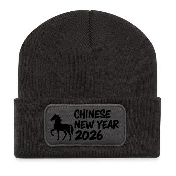 Year of the Horse Pferde Schriftzug - Recycelte Patch Beanie - Dunkelgrau - Vorne
