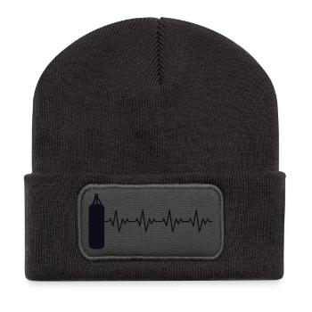 Boxsack Boxer Boxerin Boxen EKG Herzschlag - Recycelte Patch Beanie - Dunkelgrau - Vorne