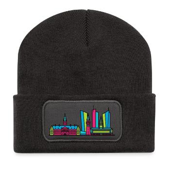 The Hague City Skyline Binnenhof Modern Line Art - Recycled Patch Beanie - dark grey - Front