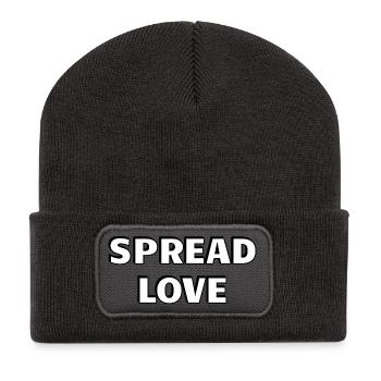 Spread Love Fett Schwarz Weiß Typografie - Recycelte Patch Beanie - Dunkelgrau - Vorne