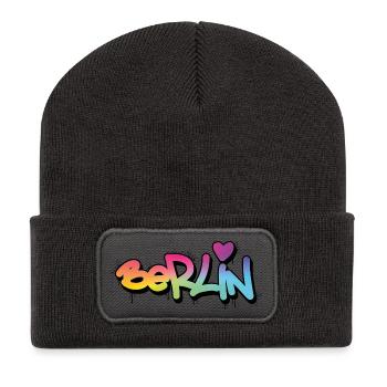 Berlin Graffiti Rainbow Font - Recycled Patch Beanie - dark grey - Front