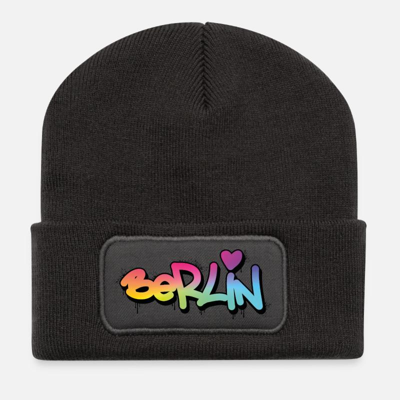 Berlin Graffiti Regenbogen Schrift - Recycelte Patch Beanie - Dunkelgrau