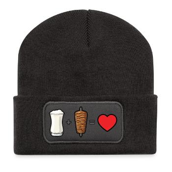 Ayran + Döner = Love - Recycelte Patch Beanie - Dunkelgrau - Vorne