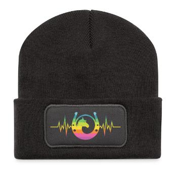 Pferd Hufeisen rainbow Herzfrq - Recycelte Patch Beanie - Dunkelgrau - Vorne