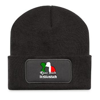Küss mich Italienisch Geschenk - Recycelte Patch Beanie - Dunkelgrau - Vorne