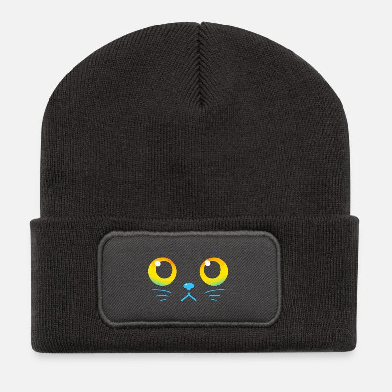 Curious Black Cat Eyes - Recycled Patch Beanie - dark grey
