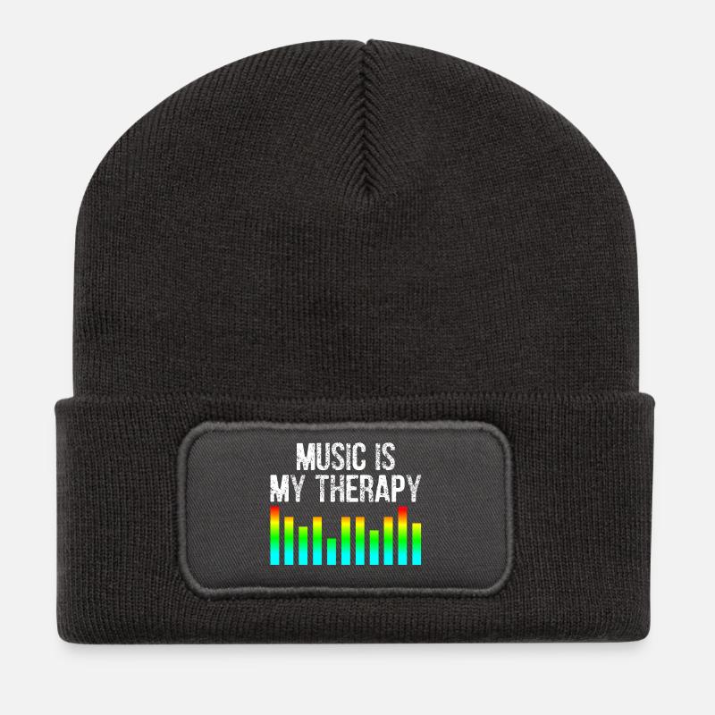 Music Is My Therapy - Recycelte Patch Beanie - Dunkelgrau