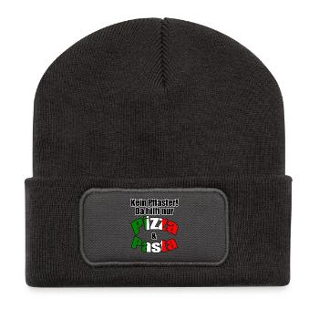 Pizza & Pasta Italien lustig Spruch Geschenk - Recycelte Patch Beanie - Dunkelgrau - Vorne