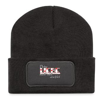 Liebe Glück Ehe Paar Partnerschaft Geschenk - Recycelte Patch Beanie - Dunkelgrau - Vorne