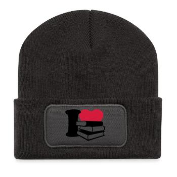 I love books - Ich liebe Bücher - Recycelte Patch Beanie - Dunkelgrau - Vorne