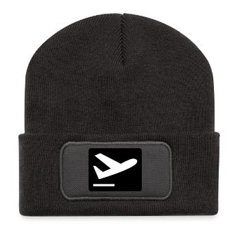 Flugzeug beim Starten - Recycelte Patch Beanie - Dunkelgrau - Vorne