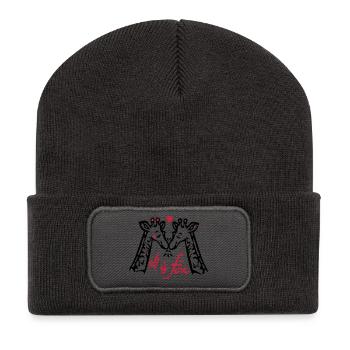 Giraffen Liebe - Recycelte Patch Beanie - Dunkelgrau - Vorne