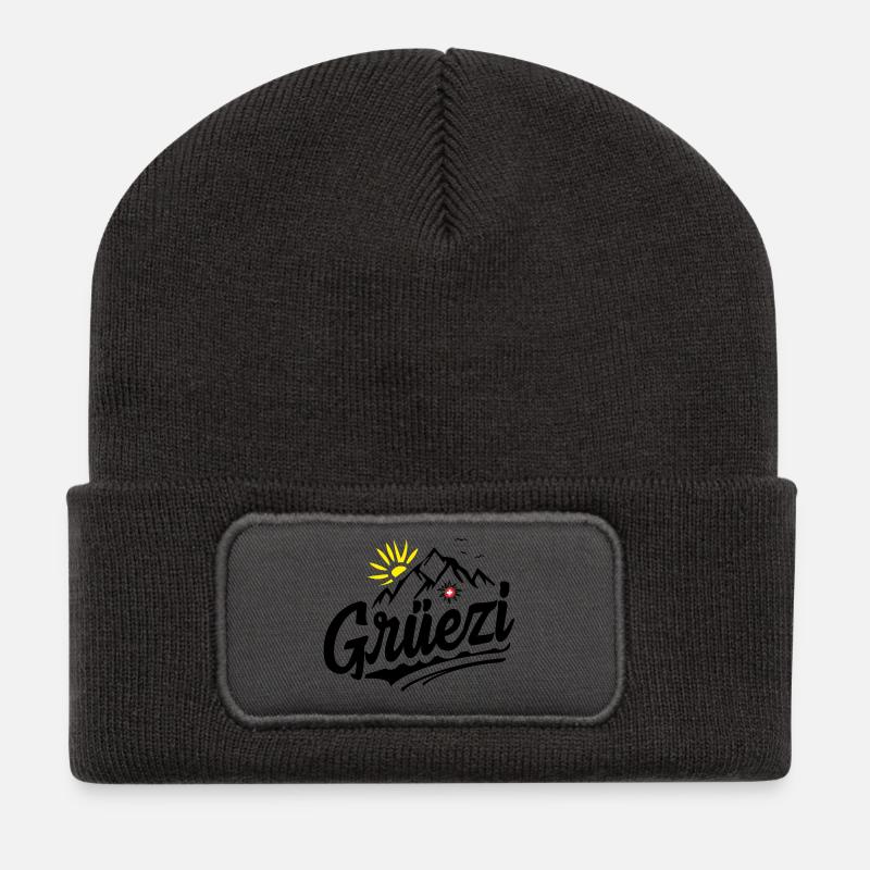 Schweizer Dialekt - Mundart Schweizerdeutsch Hallo - Recycelte Patch Beanie - Dunkelgrau