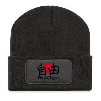 Le mot liberté en japonais (noir) - Beanie recyclé à patch - charbon - Devant