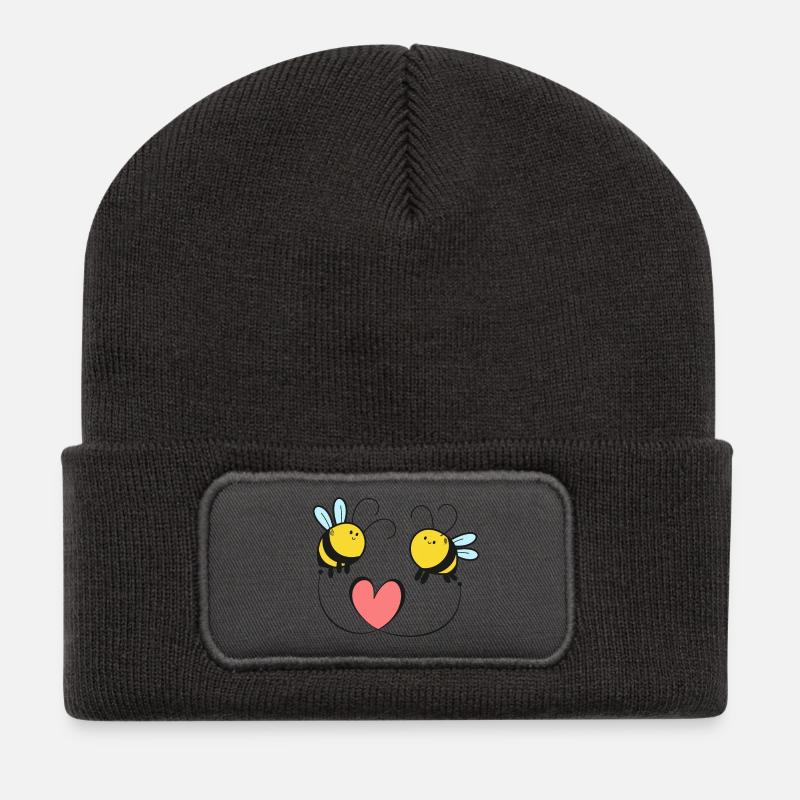 Bienen Liebe Hochzeit - Recycelte Patch Beanie - Dunkelgrau