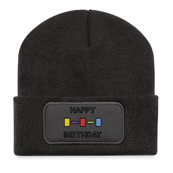 ANNIVERSAIRE. HAPPY BIRTHDAY. JOYEUX ANNIVERSAIRE. - Beanie recyclé à patch - charbon - Devant