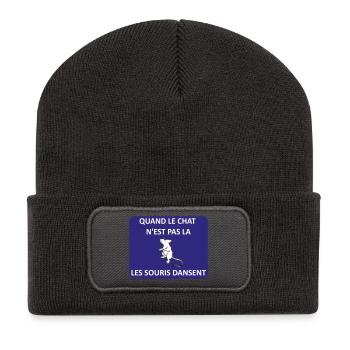 Wenn die Katze weg ist, spielen die Mäuse - Recycelte Patch Beanie - Dunkelgrau - Vorne