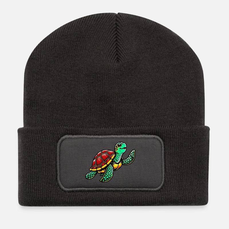 Schildkröte - Recycelte Patch Beanie - Dunkelgrau