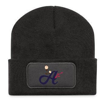 Elégante lettre 'A' avec des fleurs - Beanie recyclé à patch - charbon - Devant