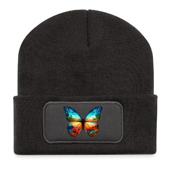 Papillon - Beanie recyclé à patch - charbon - Devant