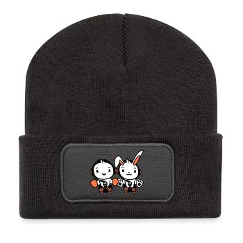 Hase Vogel Küken 2 Gamer Zocken spielen Controller - Recycelte Patch Beanie - Dunkelgrau - Vorne
