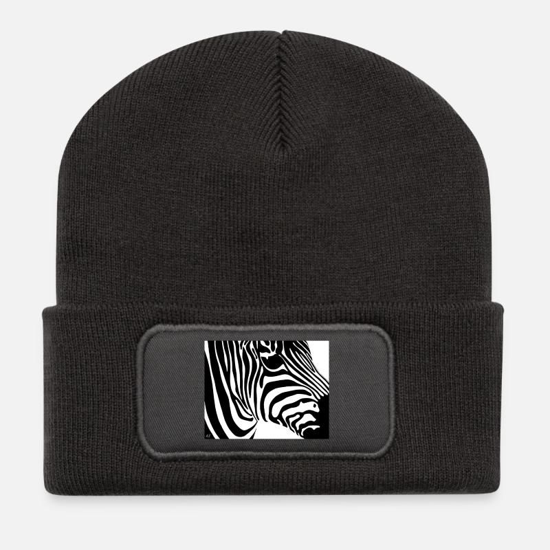 Zebraprint: Kontraststreifen - Recycelte Patch Beanie - Dunkelgrau