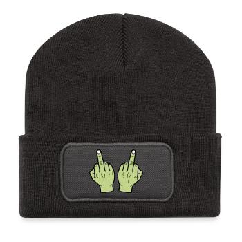 Middle Finger Hand - Recycled Patch Beanie - dark grey - Front