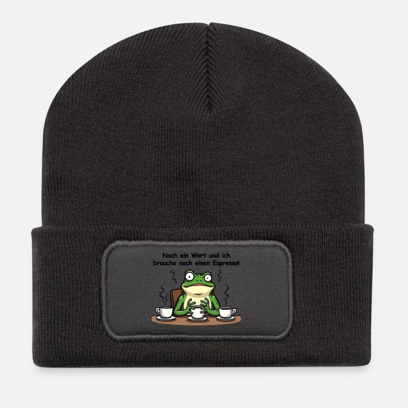 Espresso frog – Don't feel like having your first coffee - Recycled Patch Beanie - dark grey