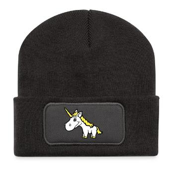 Einhorn Pink Süß Hübsch Freundlich Cartoon Pferd - Recycelte Patch Beanie - Dunkelgrau - Vorne