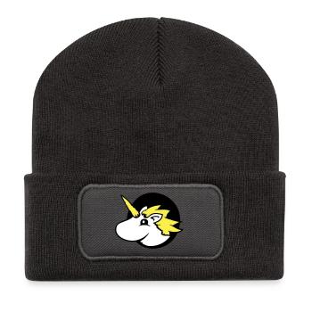 Licorne trou page drôle mignon dessin animé - Beanie recyclé à patch - charbon - Devant