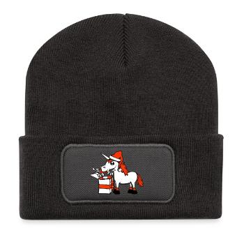 Einhorn Weihnachten Weihnachtsmann Geschenke Mütze - Recycelte Patch Beanie - Dunkelgrau - Vorne