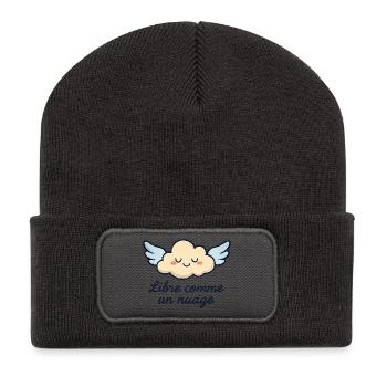 Nuage avec Ailes et Citation Inspirante - Beanie recyclé à patch - charbon - Devant