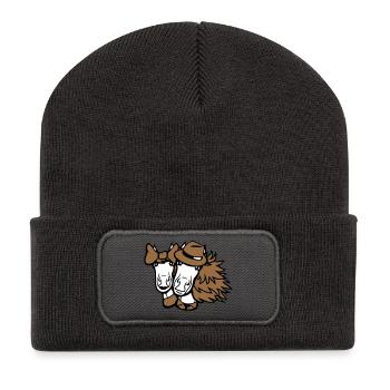 2 Pferde Mann Frau Liebespaar Valentinstag Liebe - Recycelte Patch Beanie - Dunkelgrau - Vorne