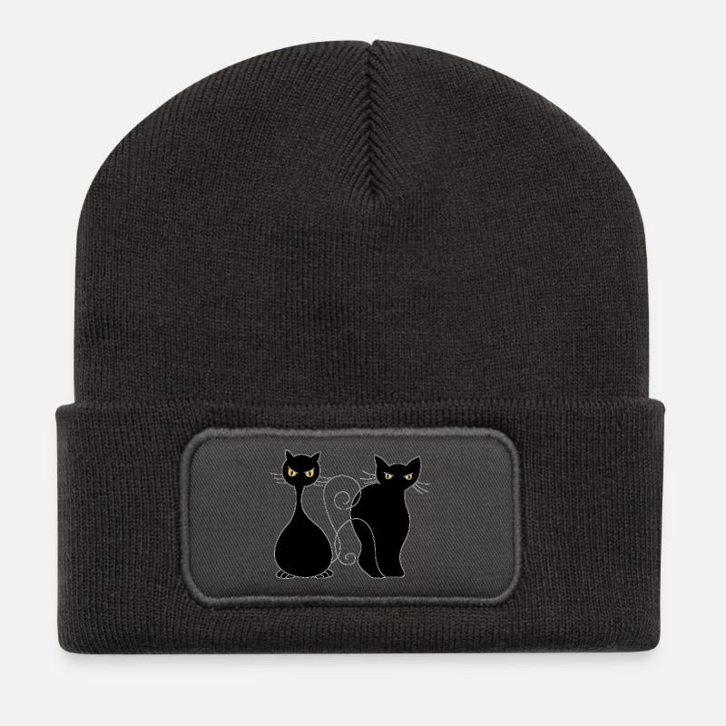 Katzen - Recycelte Patch Beanie - Dunkelgrau