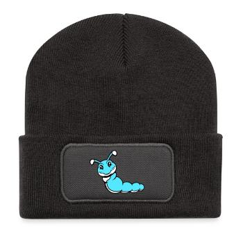 Raupe süß lieb kleine lächelt freundlich glücklich - Recycelte Patch Beanie - Dunkelgrau - Vorne