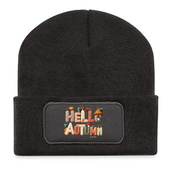 Hello Autumn – Warmes Strickdesign - Recycelte Patch Beanie - Dunkelgrau - Vorne