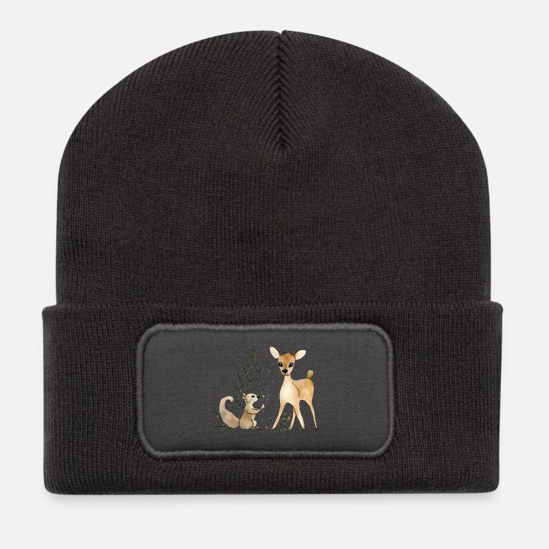 Reh_und_Eichhoernchen - Recycelte Patch Beanie - Dunkelgrau