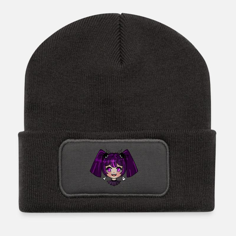 Chibi vampire avec des tresses violettes - Beanie recyclé à patch - charbon