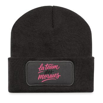 La Team des Morues Script Rose - Beanie recyclé à patch - charbon - Devant
