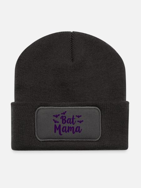 Bat Mama – Fledermaus Mutter Statement - Recycelte Patch Beanie - Dunkelgrau