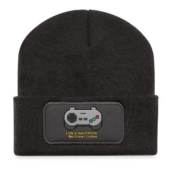 Der harte Modus des Lebens ohne Cheat-Codes - Recycelte Patch Beanie - Dunkelgrau - Vorne