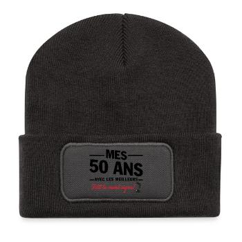 50-jähriges Jubiläum 1975 Lustiges Geschenk - Recycelte Patch Beanie - Dunkelgrau - Vorne