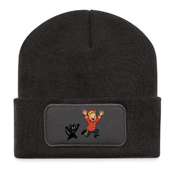 Franky und Meeko rennen glücklich - Recycelte Patch Beanie - Dunkelgrau - Vorne