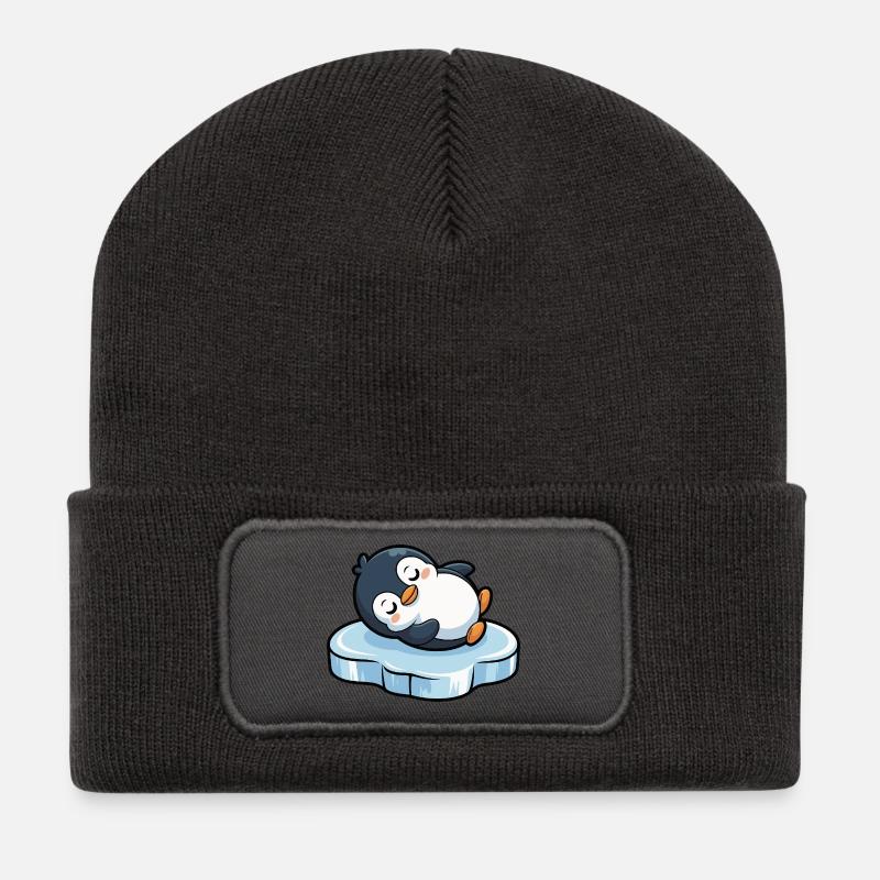Schlafender Pinguin auf Eis - Recycelte Patch Beanie - Dunkelgrau