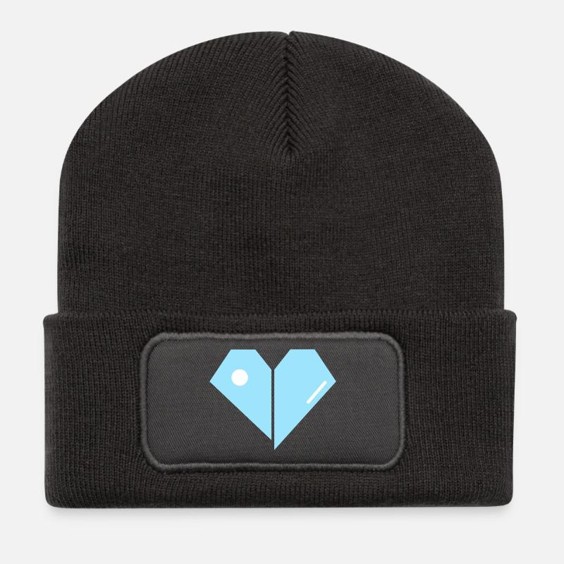Geometrisches Blaues Herz - Recycelte Patch Beanie - Dunkelgrau
