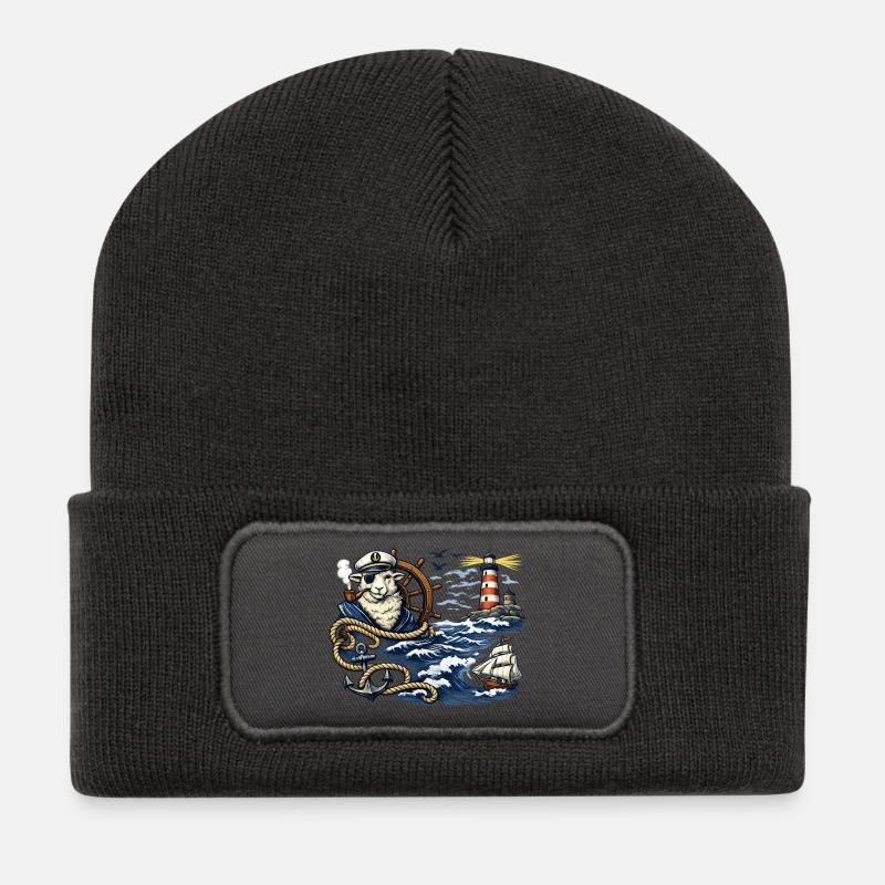 Seefahrer-Schaf im Sturm - Recycelte Patch Beanie - Dunkelgrau
