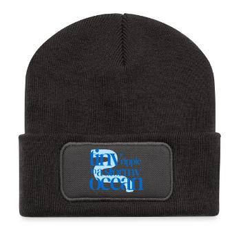 Tiny ripple in a stormy ocean (blue background) - Recycelte Patch Beanie - Dunkelgrau - Vorne